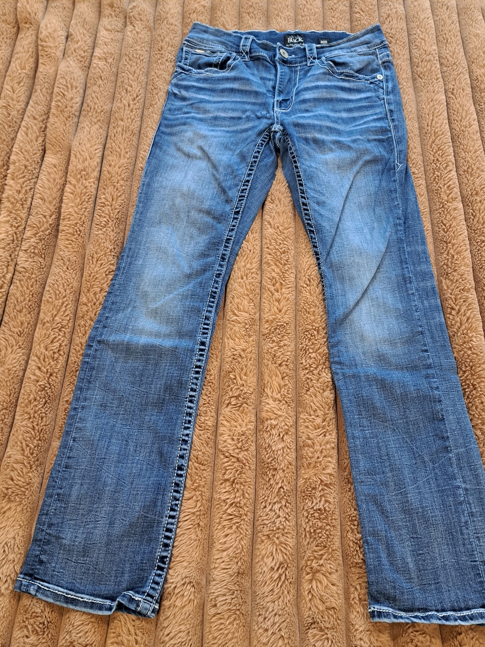 Buckle Black Jeans Mens 30 Regular Bootcut Embroidered Pockets Stretch Slim
